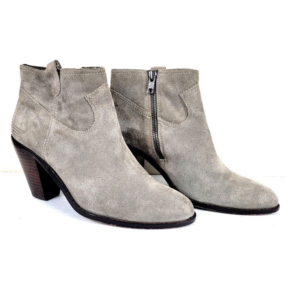 Ash Ivana Suede Ankle Boots Gray Cone Heel Size 7.5